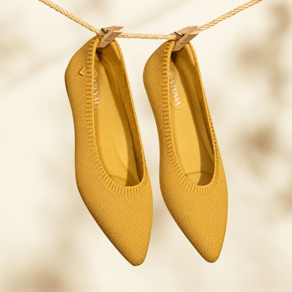 VIVAIA Aria 5 Ginger Yellow Pointed Toe Knit Flats EU 40 US 9 NEW